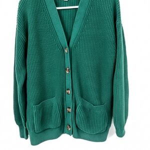 Loft Emerald Green Cardigan Size Medium 100% Cotton